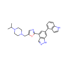 CC(C)N1CCN(Cc2cnc(-c3cc(-c4cccc5[nH]ccc45)cc4[nH]ncc34)o2)CC1 ZINC000095564436