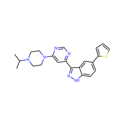 CC(C)N1CCN(c2cc(-c3n[nH]c4ccc(-c5cccs5)cc34)ncn2)CC1 ZINC000221157873