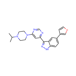 CC(C)N1CCN(c2cc(-c3n[nH]c4ccc(-c5ccoc5)cc34)ncn2)CC1 ZINC000221131565