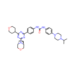 CC(C)N1CCN(c2ccc(NC(=O)Nc3ccc(-c4nc(C5CCOCC5)nc(N5[C@H]6CC[C@H]5COC6)n4)cc3)cc2)CC1 ZINC000101335971