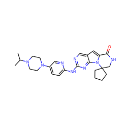 CC(C)N1CCN(c2ccc(Nc3ncc4cc5n(c4n3)C3(CCCC3)CNC5=O)nc2)CC1 ZINC000221166622