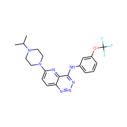 CC(C)N1CCN(c2ccc3nnnc(Nc4cccc(OC(F)(F)F)c4)c3n2)CC1 ZINC000653780426