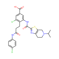 CC(C)N1CCc2nc(C(=O)Nc3cc(C(=O)O)cc(Cl)c3CCC(=O)Nc3ccc(Cl)cc3)sc2C1 ZINC000043200605