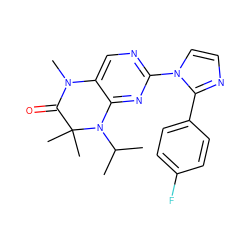 CC(C)N1c2nc(-n3ccnc3-c3ccc(F)cc3)ncc2N(C)C(=O)C1(C)C ZINC000096272643