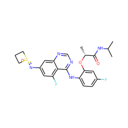 CC(C)NC(=O)[C@@H](C)Oc1cc(F)ccc1Nc1ncnc2cc(N=S3(=O)CCC3)cc(F)c12 ZINC001772643096