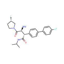 CC(C)NC(=O)[C@@H](c1ccc(-c2ccc(F)cc2)cc1)[C@H](N)C(=O)N1CC[C@H](F)C1 ZINC000014947769