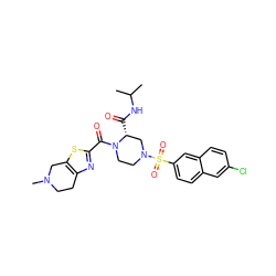 CC(C)NC(=O)[C@@H]1CN(S(=O)(=O)c2ccc3cc(Cl)ccc3c2)CCN1C(=O)c1nc2c(s1)CN(C)CC2 ZINC000026748637