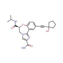 CC(C)NC(=O)[C@@H]1Cn2cc(C(N)=O)nc2-c2cc(C#CC3(O)CCCC3)ccc2O1 ZINC000219448291