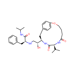 CC(C)NC(=O)[C@H](Cc1ccccc1)NC[C@@H](O)[C@H]1Cc2ccc(cc2)OCCCC(=O)N[C@@H](C(C)C)C(=O)N1 ZINC000026566627