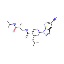 CC(C)NC(=O)[C@H](F)CNC(=O)c1cnc(-n2ncc3cc(C#N)cnc32)cc1NC(C)C ZINC001772602865