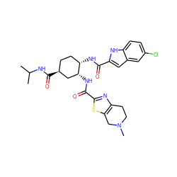 CC(C)NC(=O)[C@H]1CC[C@H](NC(=O)c2cc3cc(Cl)ccc3[nH]2)[C@H](NC(=O)c2nc3c(s2)CN(C)CC3)C1 ZINC000042876990