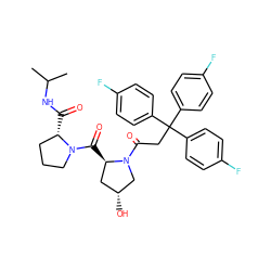 CC(C)NC(=O)[C@H]1CCCN1C(=O)[C@@H]1C[C@@H](O)CN1C(=O)CC(c1ccc(F)cc1)(c1ccc(F)cc1)c1ccc(F)cc1 ZINC000034802107