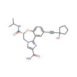 CC(C)NC(=O)[C@H]1Cn2cc(C(N)=O)nc2-c2cc(C#CC3(O)CCCC3)ccc2O1 ZINC000219454869