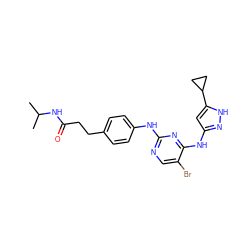 CC(C)NC(=O)CCc1ccc(Nc2ncc(Br)c(Nc3cc(C4CC4)[nH]n3)n2)cc1 ZINC000136774436