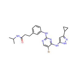 CC(C)NC(=O)CCc1cccc(Nc2ncc(Br)c(Nc3cc(C4CC4)n[nH]3)n2)c1 ZINC000035834651