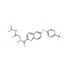 CC(C)NC(=O)CN(C)C(=O)c1ccc2cc(Oc3ccc(C(F)(F)F)nc3)ccc2n1 ZINC001772573549