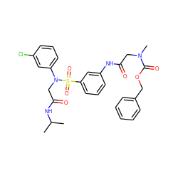 CC(C)NC(=O)CN(c1cccc(Cl)c1)S(=O)(=O)c1cccc(NC(=O)CN(C)C(=O)OCc2ccccc2)c1 ZINC000029129286