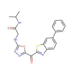 CC(C)NC(=O)CNc1nnc(C(=O)c2nc3ccc(-c4ccccc4)cc3s2)o1 ZINC001772600740