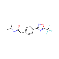 CC(C)NC(=O)Cc1ccc(-c2noc(C(F)(F)F)n2)cc1 ZINC000143015153