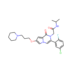 CC(C)NC(=O)Cn1c(-c2cc(Cl)ccc2F)cn2cc(OCCCN3CCCCC3)cc2c1=O ZINC000058583399