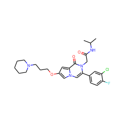 CC(C)NC(=O)Cn1c(-c2ccc(F)c(Cl)c2)cn2cc(OCCCN3CCCCC3)cc2c1=O ZINC000058575281