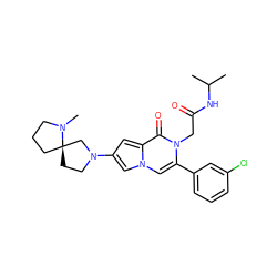 CC(C)NC(=O)Cn1c(-c2cccc(Cl)c2)cn2cc(N3CC[C@]4(CCCN4C)C3)cc2c1=O ZINC000058582778