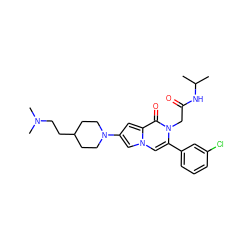 CC(C)NC(=O)Cn1c(-c2cccc(Cl)c2)cn2cc(N3CCC(CCN(C)C)CC3)cc2c1=O ZINC000058583133