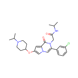 CC(C)NC(=O)Cn1c(-c2cccc(Cl)c2)cn2cc(OC3CCN(C(C)C)CC3)cc2c1=O ZINC000058591535