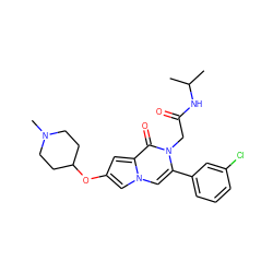 CC(C)NC(=O)Cn1c(-c2cccc(Cl)c2)cn2cc(OC3CCN(C)CC3)cc2c1=O ZINC000058591193