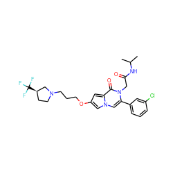 CC(C)NC(=O)Cn1c(-c2cccc(Cl)c2)cn2cc(OCCCN3CC[C@@H](C(F)(F)F)C3)cc2c1=O ZINC000058592658