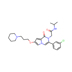 CC(C)NC(=O)Cn1c(-c2cccc(Cl)c2)cn2cc(OCCCN3CCCCC3)cc2c1=O ZINC000058583175