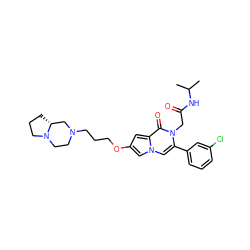 CC(C)NC(=O)Cn1c(-c2cccc(Cl)c2)cn2cc(OCCCN3CCN4CCC[C@@H]4C3)cc2c1=O ZINC000058582936