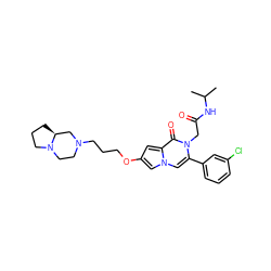 CC(C)NC(=O)Cn1c(-c2cccc(Cl)c2)cn2cc(OCCCN3CCN4CCC[C@H]4C3)cc2c1=O ZINC000058591169