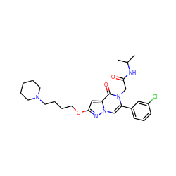 CC(C)NC(=O)Cn1c(-c2cccc(Cl)c2)cn2nc(OCCCCN3CCCCC3)cc2c1=O ZINC000058591386