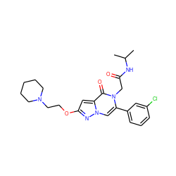 CC(C)NC(=O)Cn1c(-c2cccc(Cl)c2)cn2nc(OCCN3CCCCC3)cc2c1=O ZINC000058592118