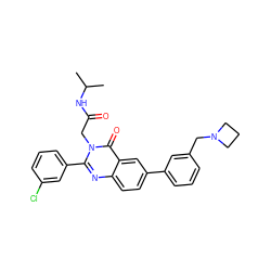 CC(C)NC(=O)Cn1c(-c2cccc(Cl)c2)nc2ccc(-c3cccc(CN4CCC4)c3)cc2c1=O ZINC000071333903