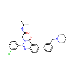 CC(C)NC(=O)Cn1c(-c2cccc(Cl)c2)nc2ccc(-c3cccc(CN4CCCCC4)c3)cc2c1=O ZINC000071340571