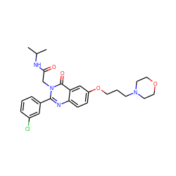 CC(C)NC(=O)Cn1c(-c2cccc(Cl)c2)nc2ccc(OCCCN3CCOCC3)cc2c1=O ZINC000066097919