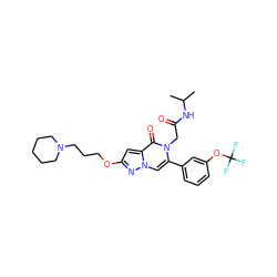 CC(C)NC(=O)Cn1c(-c2cccc(OC(F)(F)F)c2)cn2nc(OCCCN3CCCCC3)cc2c1=O ZINC000058591526