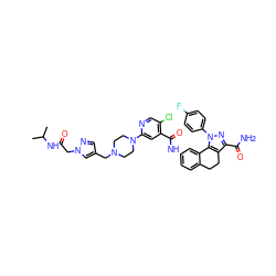 CC(C)NC(=O)Cn1cc(CN2CCN(c3cc(C(=O)Nc4ccc5c(c4)-c4c(c(C(N)=O)nn4-c4ccc(F)cc4)CC5)c(Cl)cn3)CC2)cn1 ZINC000072122182