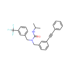 CC(C)NC(=O)N(Cc1cccc(C#Cc2ccccc2)c1)Cc1cccc(C(F)(F)F)c1 ZINC000066080180