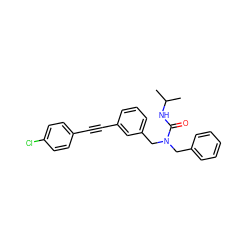 CC(C)NC(=O)N(Cc1ccccc1)Cc1cccc(C#Cc2ccc(Cl)cc2)c1 ZINC000066079060