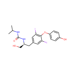 CC(C)NC(=O)N[C@H](CO)Cc1cc(I)c(Oc2ccc(O)cc2)c(I)c1 ZINC000095605869