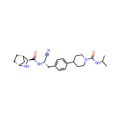 CC(C)NC(=O)N1CCC(c2ccc(C[C@@H](C#N)NC(=O)[C@H]3N[C@@H]4CC[C@H]3C4)cc2)CC1 ZINC000221931170