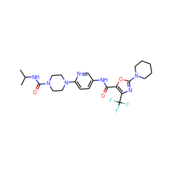 CC(C)NC(=O)N1CCN(c2ccc(NC(=O)c3oc(N4CCCCC4)nc3C(F)(F)F)cn2)CC1 ZINC000096286504