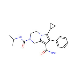 CC(C)NC(=O)N1CCn2c(c(C(N)=O)c(-c3ccccc3)c2C2CC2)C1 ZINC001772570116