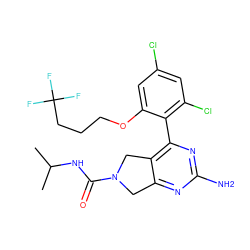 CC(C)NC(=O)N1Cc2nc(N)nc(-c3c(Cl)cc(Cl)cc3OCCCC(F)(F)F)c2C1 ZINC000071316821