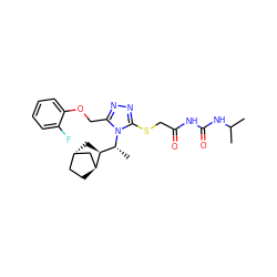 CC(C)NC(=O)NC(=O)CSc1nnc(COc2ccccc2F)n1[C@H](C)[C@@H]1C[C@H]2CC[C@H]1C2 ZINC000102212430