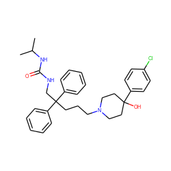 CC(C)NC(=O)NCC(CCCN1CCC(O)(c2ccc(Cl)cc2)CC1)(c1ccccc1)c1ccccc1 ZINC000013475715