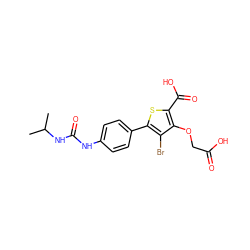 CC(C)NC(=O)Nc1ccc(-c2sc(C(=O)O)c(OCC(=O)O)c2Br)cc1 ZINC000014955156